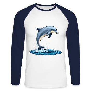 Delfin - Unisex Baseballshirt langarm - Weiß/Navy - Vorne - Nik (191cm)