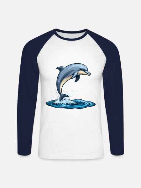 Dolphin - Unisex Long Sleeve Baseball T-Shirt - white/navy
