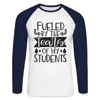Teacher Tears of Students Funny Sarcastic - Unisex Baseballshirt langarm - Weiß/Navy - Vorne - Nik (191cm)