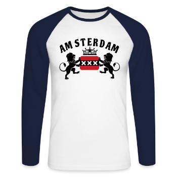 Amsterdam Pays-Bas Holland Football Cadeau - T-shirt baseball manches longues Homme - blanc/marine - Devant - Nik (191cm)