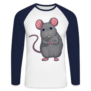 Souris RAT - T-shirt baseball manches longues Homme - blanc/marine - Devant - Nik (191cm)