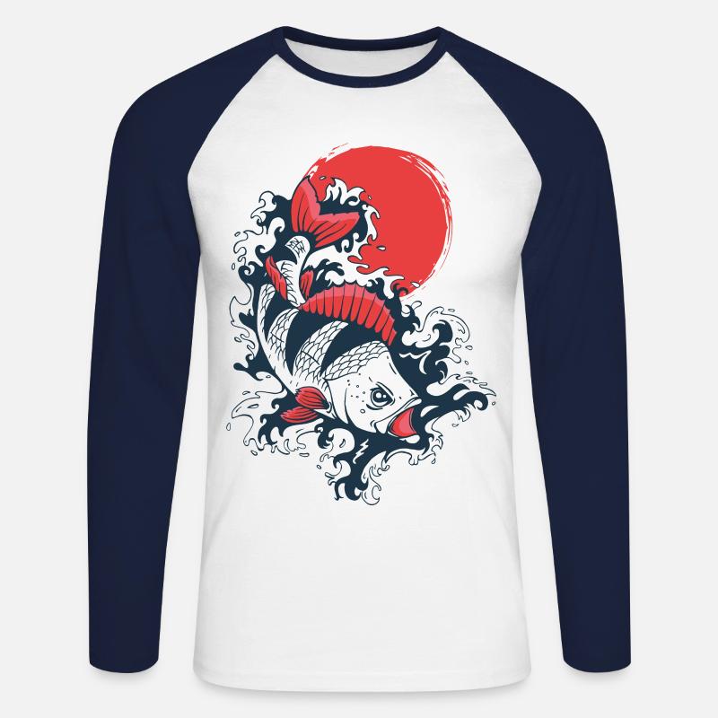 Barsch auf japanisch - Anglershirt - Unisex Baseballshirt langarm - Weiß/Navy