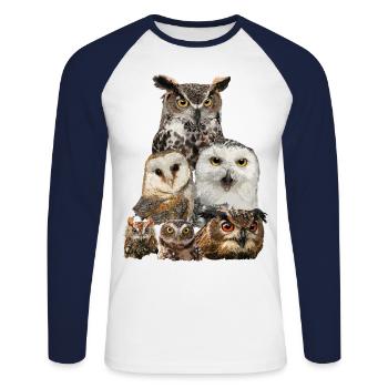 Owls - Unisex Long Sleeve Baseball T-Shirt - white/navy - Front - Nik (191cm)