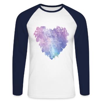 Colorful Heart Nurse ER RN LPN Medical Nursing Gif - Unisex Long Sleeve Baseball T-Shirt - white/navy - Front - Nik (191cm)