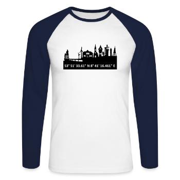 Cuxhaven Skyline - Unisex Baseballshirt langarm - Weiß/Navy - Vorne - Nik (191cm)