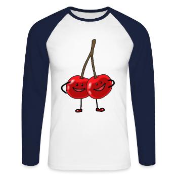Fruits Fruits Fruits tropicaux Fruits Fantasy cerises - T-shirt baseball manches longues Homme - blanc/marine - Devant - Nik (191cm)