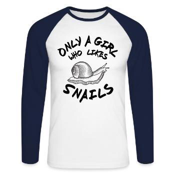 Only a Girl who likes Snails for Pet Snails - Unisex Long Sleeve Baseball T-Shirt - white/navy - Front - Nik (191cm)