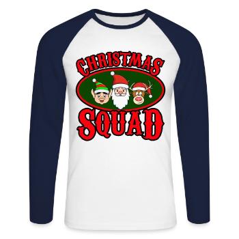 Escouade de Noël Père Noël Elfe Rennes - T-shirt baseball manches longues Homme - blanc/marine - Devant - Nik (191cm)