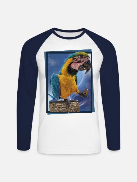 Der blau-gelbe Ara - Unisex Baseballshirt langarm - Weiß/Navy