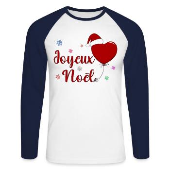 Joyeux Noel Weihnachtsfeier Frankreich - Unisex Baseballshirt langarm - Weiß/Navy - Vorne - Nik (191cm)
