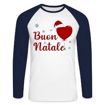 Buon Natale Weihnachtsfeier Italien - Unisex Baseballshirt langarm - Weiß/Navy - Vorne - Nik (191cm)