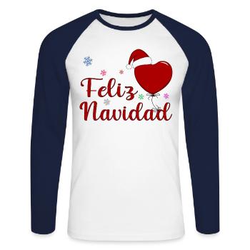Feliz Navidad Weihnachtsfeier Spanien - Unisex Baseballshirt langarm - Weiß/Navy - Vorne - Nik (191cm)