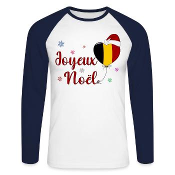 Joyeux Noel Weihnachten Belgien Flagge - Unisex Baseballshirt langarm - Weiß/Navy - Vorne - Nik (191cm)