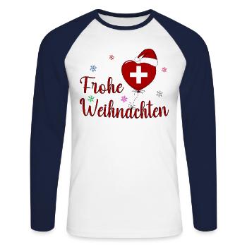 Frohe Weihnachten Schweiz Herz - Unisex Baseballshirt langarm - Weiß/Navy - Vorne - Nik (191cm)