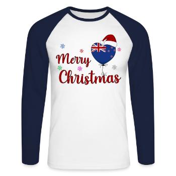Merry Christmas New Zealand - Unisex Long Sleeve Baseball T-Shirt - white/navy - Front - Nik (191cm)