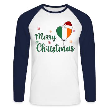 Merry Christmas Ireland - Unisex Long Sleeve Baseball T-Shirt - white/navy - Front - Nik (191cm)