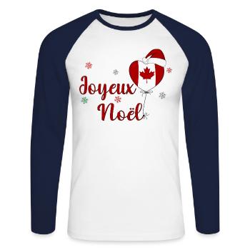 Joyeux Noel Kanada Flagge Herz - Unisex Baseballshirt langarm - Weiß/Navy - Vorne - Nik (191cm)