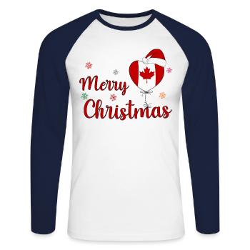 Joyoux Noel Christmas Canada Flag Heart - Unisex Long Sleeve Baseball T-Shirt - white/navy - Front - Nik (191cm)