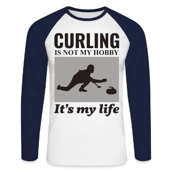 Curling Sweeping Fan Winter Ice Sport Curler Drôle - T-shirt baseball manches longues Homme - blanc/marine - Devant - Nik (191cm)