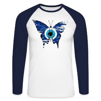 Papillon Nazar utilisé - T-shirt baseball manches longues Homme - blanc/marine - Devant - Nik (191cm)