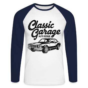 Retro Graphic Car Lover Car Mechanic Vehicle Techn - Unisex Long Sleeve Baseball T-Shirt - white/navy - Front - Nik (191cm)