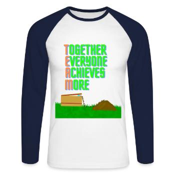Stealing Ants Together everyone achieves more - Unisex Baseballshirt langarm - Weiß/Navy - Vorne - Nik (191cm)