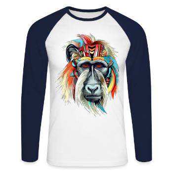 Folu der Mandrill - Unisex Baseballshirt langarm - Weiß/Navy - Vorne - Nik (191cm)