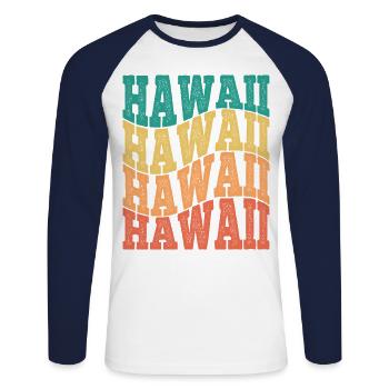 idee cadeau design graphique Hawaii multicouleur - T-shirt baseball manches longues Homme - blanc/marine - Devant - Nik (191cm)