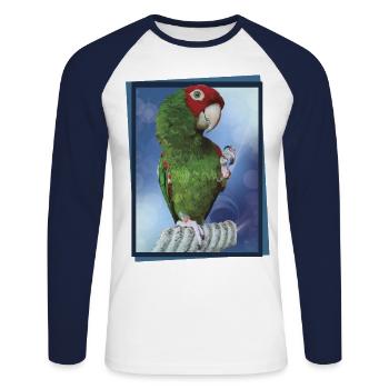 Perroquet à tête rouge - T-shirt baseball manches longues Homme - blanc/marine - Devant - Nik (191cm)