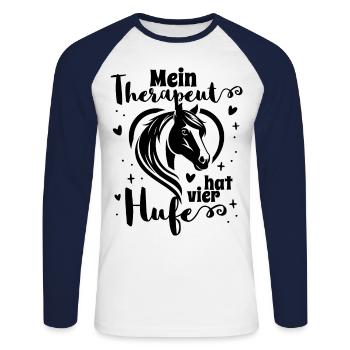 Mon thérapeute a quatre sabots - T-shirt baseball manches longues Homme - blanc/marine - Devant - Nik (191cm)