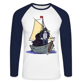 horreur Halloween bateau guerrier guerrier épée - T-shirt baseball manches longues Homme - blanc/marine - Devant - Nik (191cm)