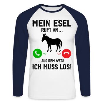 Mon âne m’appelle, il faut que j’y aille ! - T-shirt baseball manches longues Homme - blanc/marine - Devant - Nik (191cm)