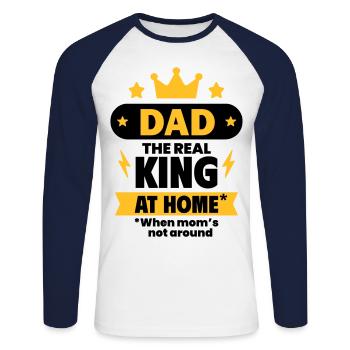 Papa, le vrai roi à la maison - T-shirt baseball manches longues Homme - blanc/marine - Devant - Nik (191cm)