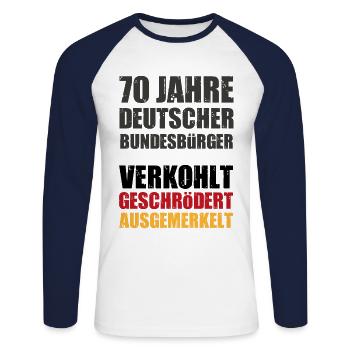 Manifestation politique allemande allemande - T-shirt baseball manches longues Homme - blanc/marine - Devant - Nik (191cm)