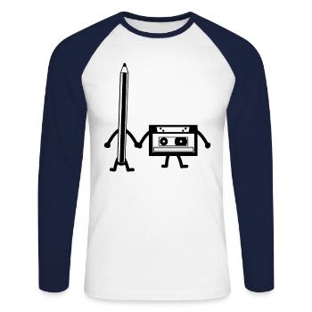 Cassette crayon vhs disquette cassette - T-shirt baseball manches longues Homme - blanc/marine - Devant - Nik (191cm)