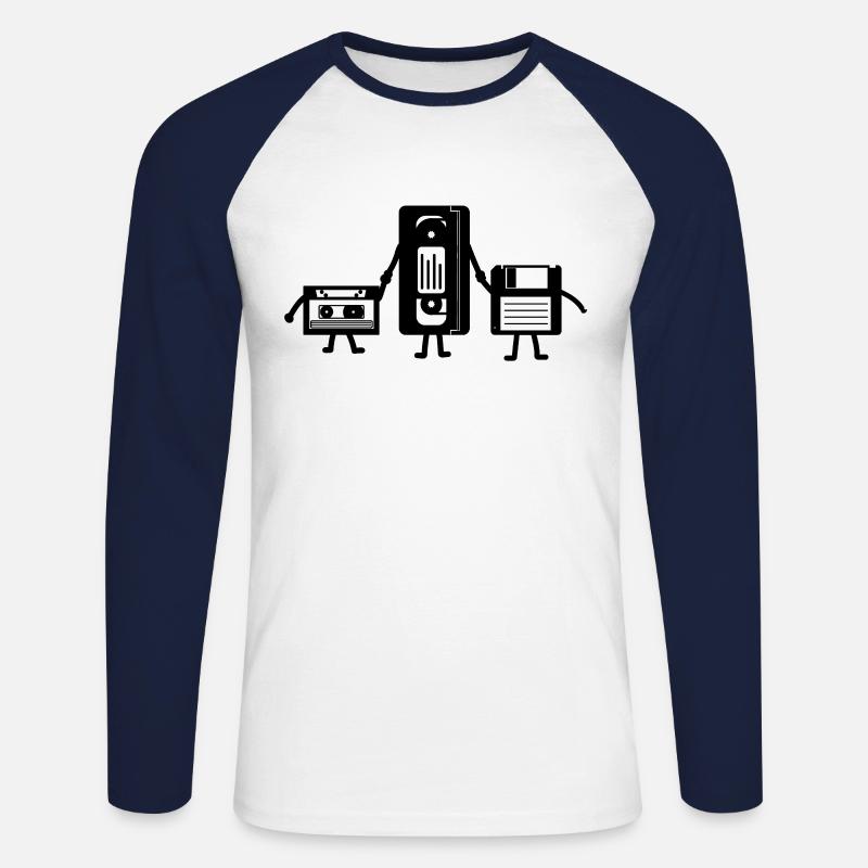 Vhs kassette Floppy Diskette nerd geek Geschenk - Unisex Baseballshirt langarm - Weiß/Navy