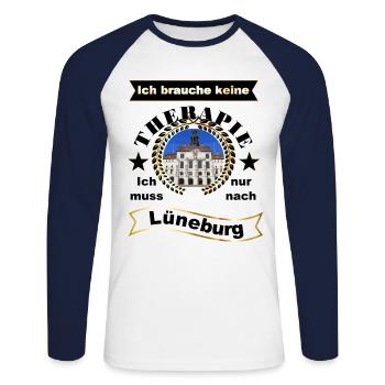 Lüneburg | Stadt Geschenk Reisen Therapie - Unisex Baseballshirt langarm - Weiß/Navy - Vorne - Nik (191cm)