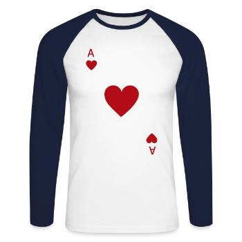 Herz Ass Spielkarte Karneval Kostüm Poker Casino - Unisex Baseballshirt langarm - Weiß/Navy - Vorne - Nik (191cm)