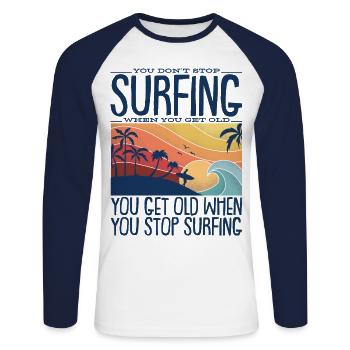 Surf surfeur surfeur fille surf bus planche de surf - T-shirt baseball manches longues Homme - blanc/marine - Devant - Nik (191cm)