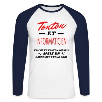 Tonton et INFORMATICIEN - T-shirt baseball manches longues Homme - blanc/marine - Devant - Nik (191cm)