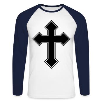 Symbole de croix - T-shirt baseball manches longues Homme - blanc/marine - Devant - Nik (191cm)