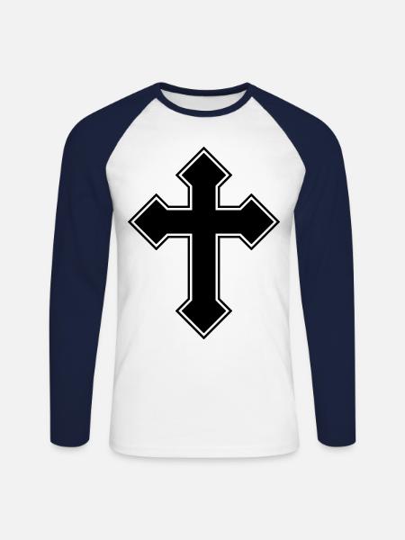 Cross symbol - Unisex Long Sleeve Baseball T-Shirt - white/navy