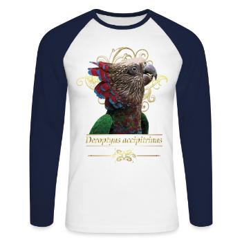 Der Cacique-Papagei - Unisex Baseballshirt langarm - Weiß/Navy - Vorne - Nik (191cm)