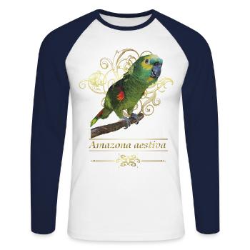 Die Blaustirnamazone - Unisex Baseballshirt langarm - Weiß/Navy - Vorne - Nik (191cm)