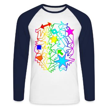 colorful stars arrows rainbow ornaments - Unisex Long Sleeve Baseball T-Shirt - white/navy - Front - Nik (191cm)