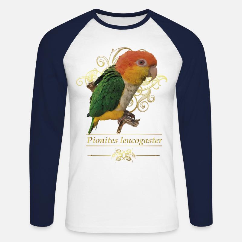 Der orangeköpfige Caique - Unisex Baseballshirt langarm - Weiß/Navy