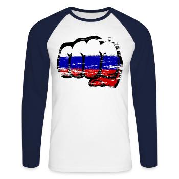 Russland Flagge Hand Faust used - Unisex Baseballshirt langarm - Weiß/Navy - Vorne - Nik (191cm)