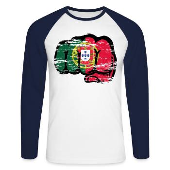 Drapeau du Portugal Poing à main utilisé - T-shirt baseball manches longues Homme - blanc/marine - Devant - Nik (191cm)