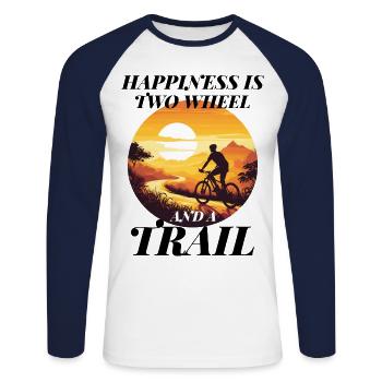À la poursuite du bonheur sur un vélo de trail à deux roues - T-shirt baseball manches longues Homme - blanc/marine - Devant - Nik (191cm)