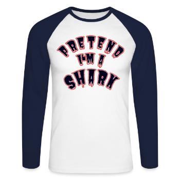 Faire semblant d’être un requin - Costume de requin drôle - T-shirt baseball manches longues Homme - blanc/marine - Devant - Nik (191cm)